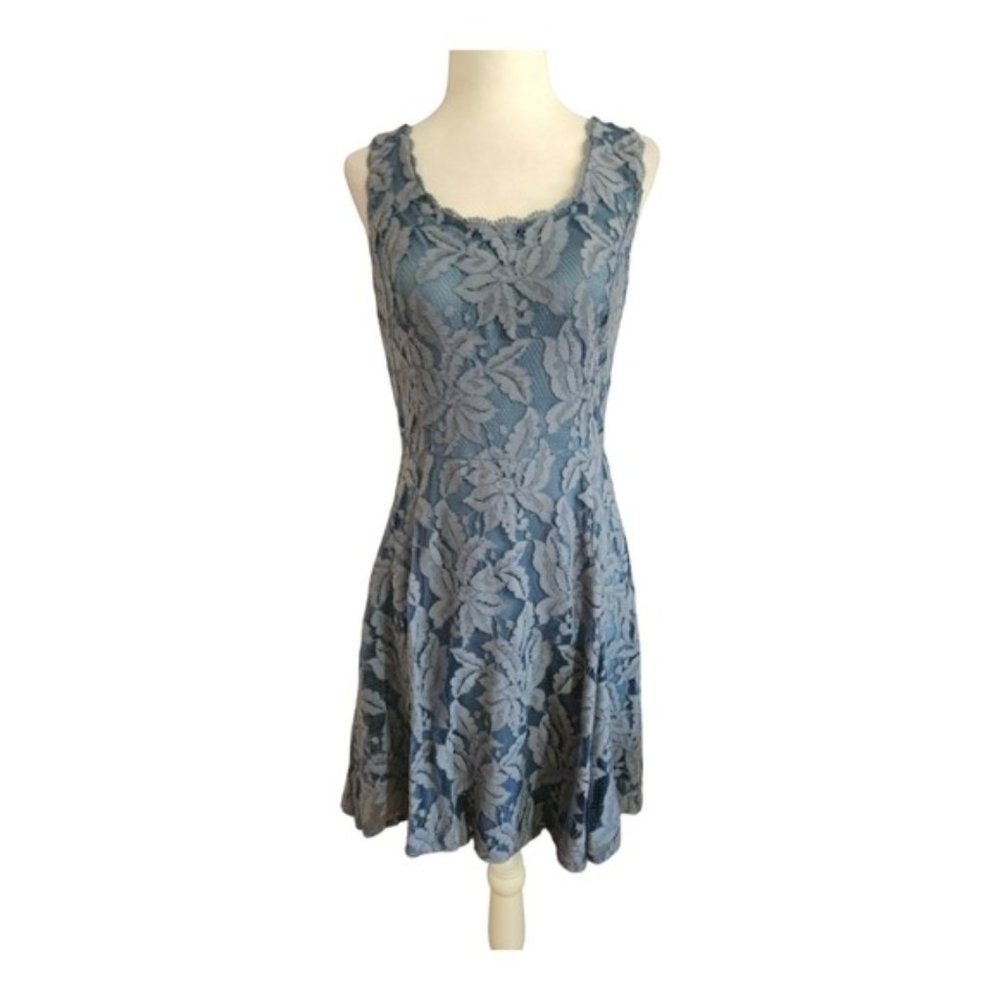 Women's Alya Blue Lace Overlay Sleeveless Minidress Size Medium Euc